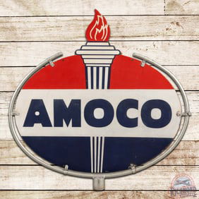 Amoco Gasoline 4' Double Sided Porcelain Die Cut Sign w/ Frame