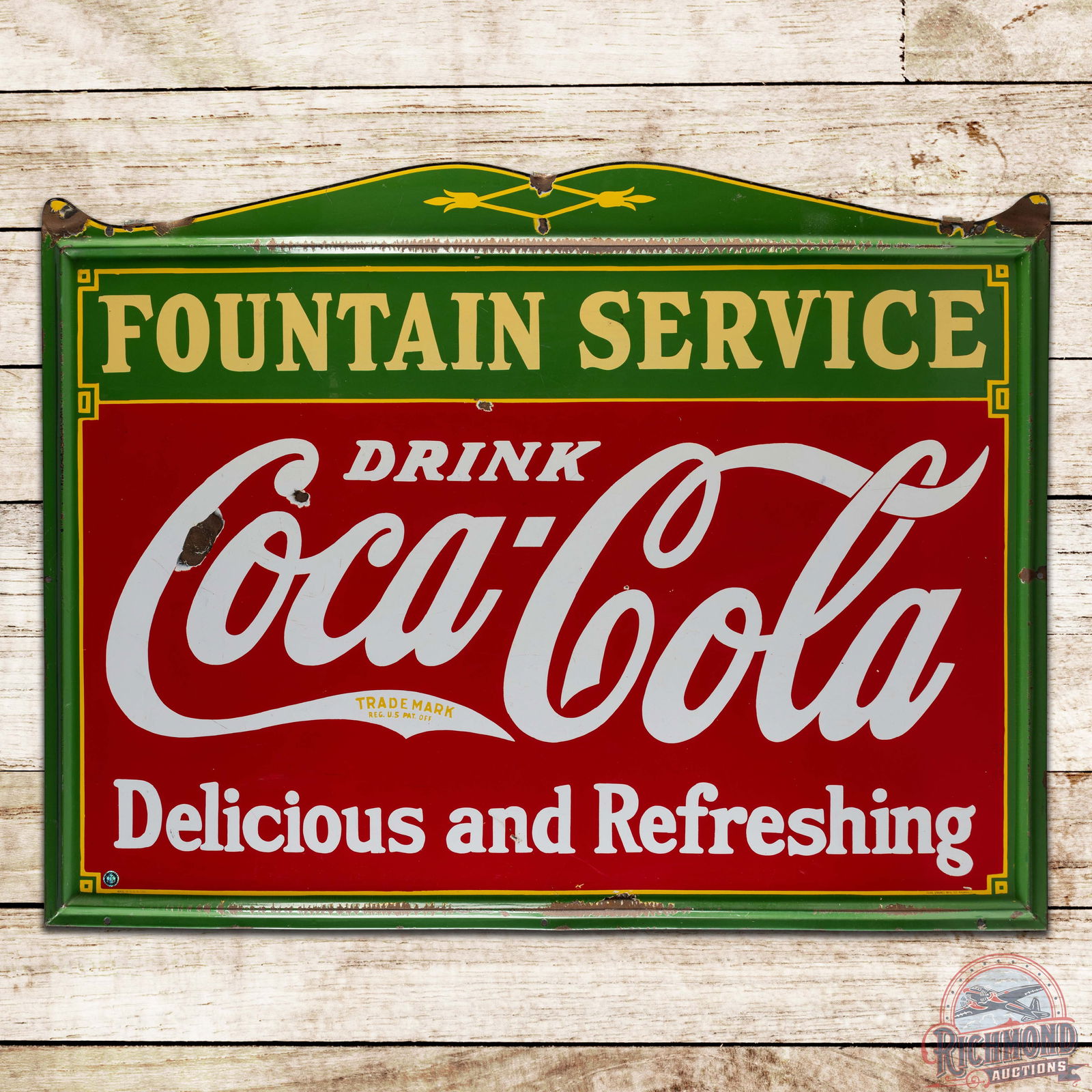 1936 Drink Coca-Cola Fountain Service Die Cut Single Sided Porcelain Sign (1 of 3)