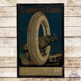 1920s Cupples Cord Tires "Tough as a Rhino" Single Sided Tin Sign