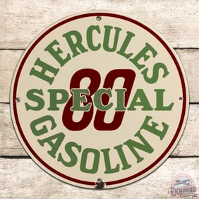 Excellent Hercules Special 80 Gasoline Single Sided Porcelain Pump Plate Sign