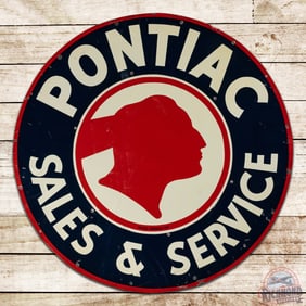 Rare Pontiac Sales & Service 28.5" Single Sided Tin Sign w/ Logo