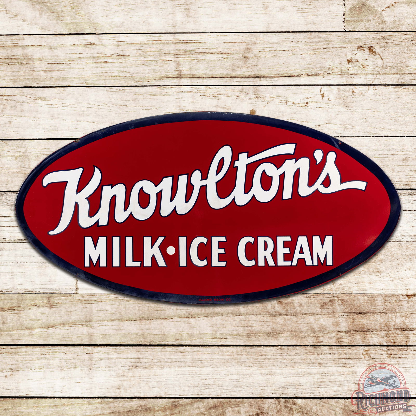 Knowlton's Milk Ice Cream 5' Double Sided Porcelain Sign San Antonio Texas (1 of 3)