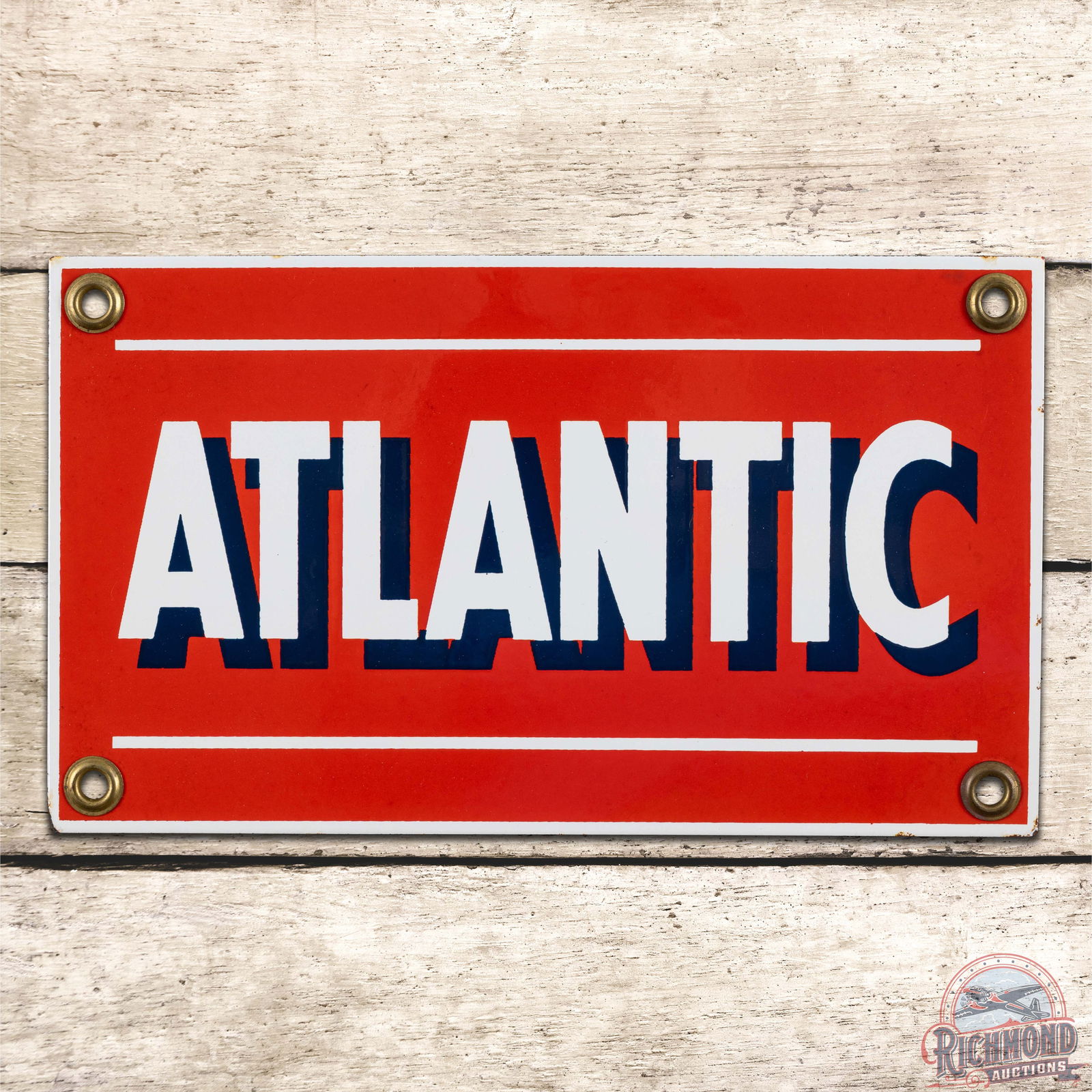 Exceptional Atlantic Gasoline Single Sided Porcelain Pump Plate Sign "Small" (1 of 3)