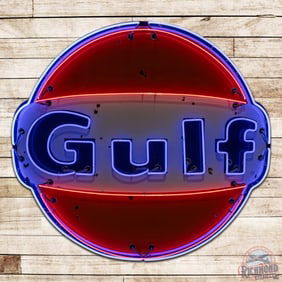 1964 Gulf Gasoline Die Cut Single Sided Porcelain Neon Sign