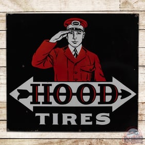 Hood Tires Double Sided Porcelain Sign w/ Flag Man