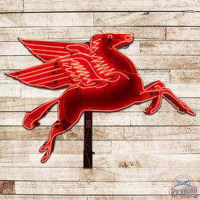 Rare & Amazing Mobil Pegasus Double Sided Porcelain Neon Rotator Sign