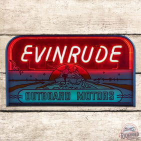 Scarce Evinrude Outboard Motors Reverse Painted Glass Neon Advertising Sign