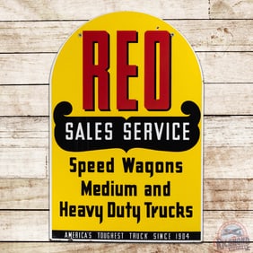 Striking Reo Sales & Service "Speed Wagons" Double Sided Porcelain Tombstone Sign
