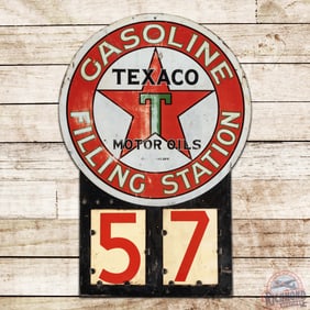 Scarce Texaco Filling Station Gasoline Double Sided Tin Visible Pricer Sign