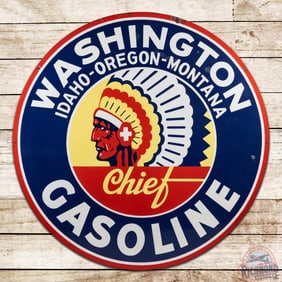 Washington Chief Gasoline 6' Double Sided Porcelain Sign w/ Logo