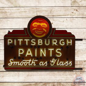 Stunning Pittsburgh Paints "Smooth as Glass" Embossed Double Sided Porcelain Neon Sign w/ Sun Logo