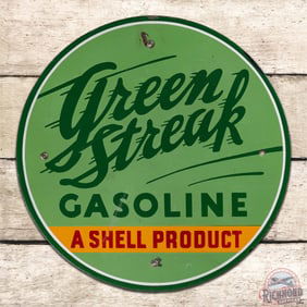 Shell Green Streak Gasoline Single Sided Porcelain Pump Plate Sign