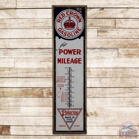 Red Crown Gasoline Polarine Motor Oil "For Power Mileage" 6' Single Sided Porcelain Logo Thermometer
