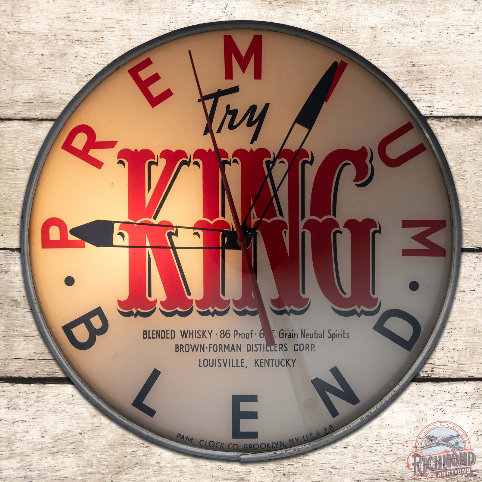 King Blended Whisky 15" Pam Advertising Clock Louisville KY (1 of 4)