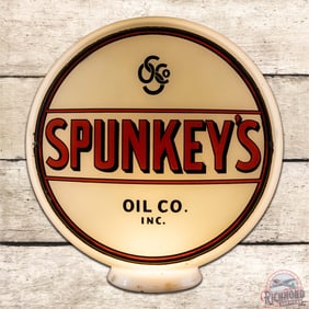 Spunkey's Oil Co Gasoline 13.5" Milk Glass Gas Pump Globe Complete