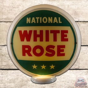 National White Rose Gasoline 13.5" Milk Glass Gas Pump Globe Complete