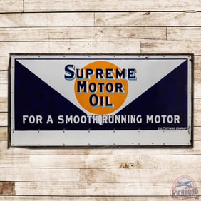 Amazing NOS Gulf Supreme Motor Oil "For a Smooth Running Motor" 2 Piece Single Sided Porcelain Sign