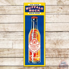 Ice Cold Buffalo Rock Sold Here Vertical Emb. Single Sided Tin Sign w/ Bottle