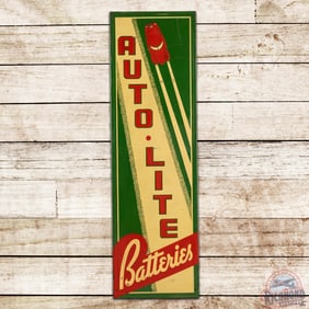 Auto-Lite Batteries 5' Vertical Emb. Single Sided Tin Sign w/ Car