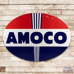 Amoco Gasoline 7' Double Sided Porcelain Service Station ID Sign