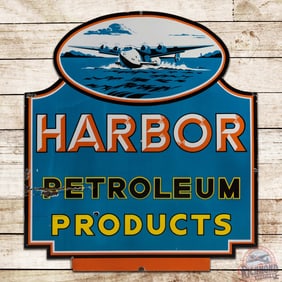 Rare Harbor Petroleum Products Single Sided Porcelain Sign w/ Seaplane