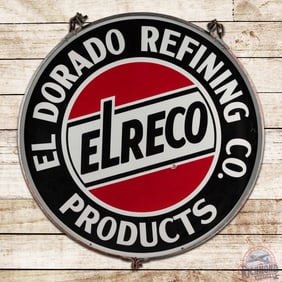 Outstanding Elreco El Dorado Refining Co. Products Gasoline 42" Double Sided Porcelain Sign w/ Ring
