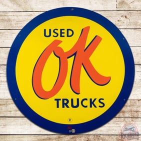 Scarce Chevrolet OK Used Trucks 36" Single Sided Porcelain Logo Sign