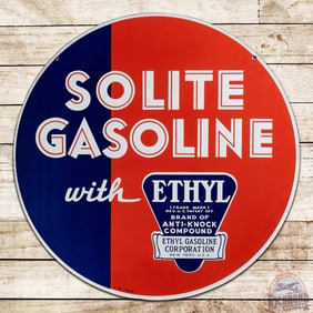 Exceptional Standard Oil Solite Ethyl Gasoline w/ Logo 30" Double Sided Porcelain Sign