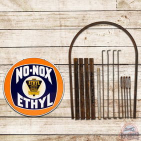 Amazing NOS Gulf No-Nox Ethyl Gasoline 30" Double Sided Porcelain Logo Sign w/ Curb Stand