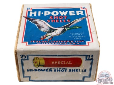 NOS Label Federal Cartridge Hi-Power Shot Shells 12 GA on Two Piece Box