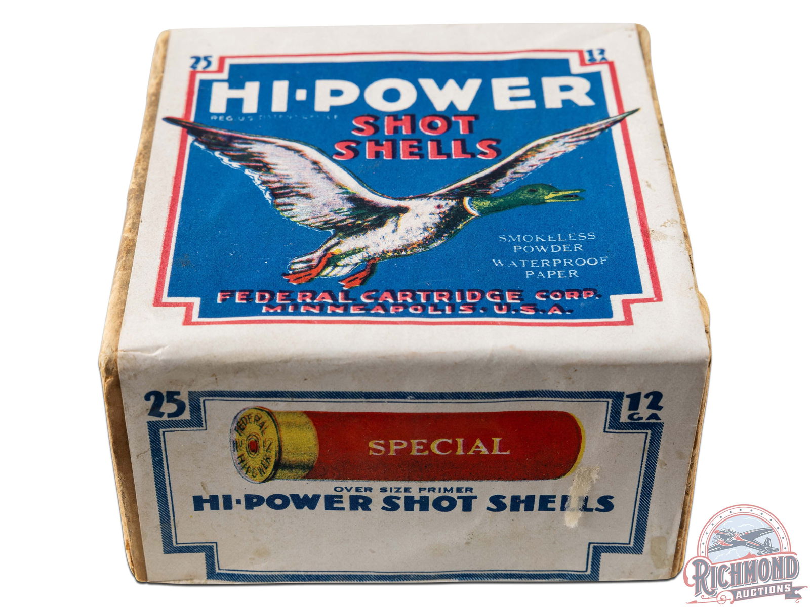 NOS Label Federal Cartridge Hi-Power Shot Shells 12 GA on Two Piece Box