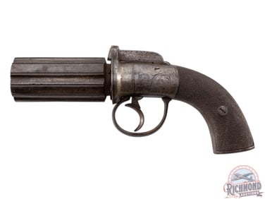 Antique British .36 Caliber 6 Shot Percussion Pepperbox Pistol