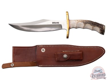 Nice Randall Made Model 12 Bear Bowie 8" Knife with Stag Handle & Factory Sheath