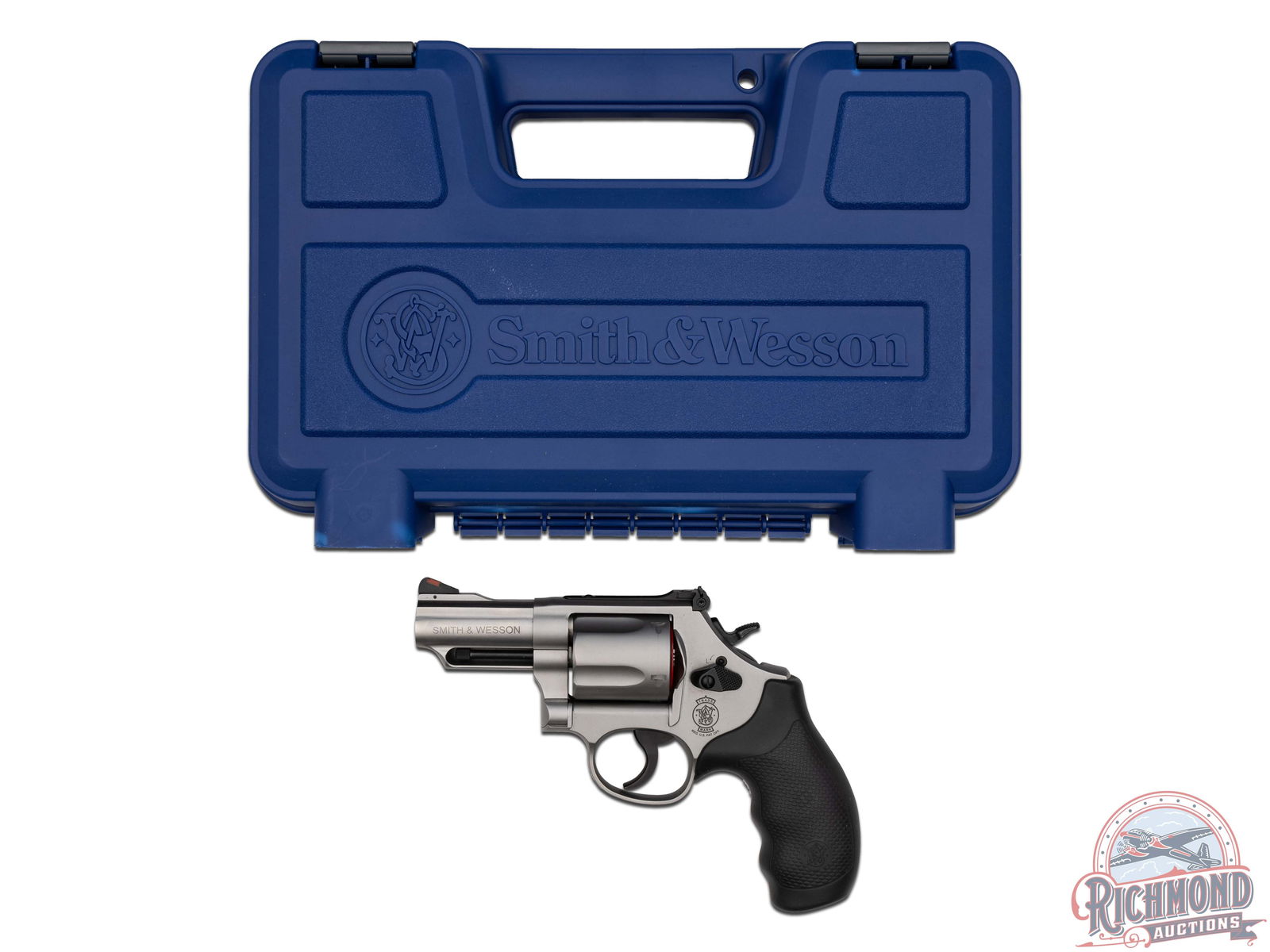 New Smith & Wesson 69 Combat Magnum .44 MAG Stainless Revolver in Original Case: Manufactured by Smith & Wesson in Springfield, MA. This popular L-frame double/single action revolver features a 2-3/4" barrel with shrouded ejector rod, adjustable rear notch sight and red highlight