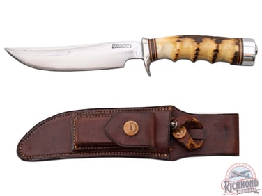 Vintage Randall Made Model 3 Hunter 6" Knife with Stag Handle & Leather Sheath