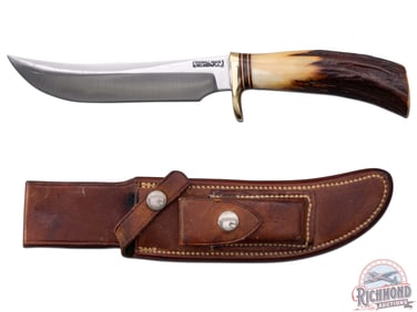 Vintage Randall Made Model 4 Big Game Skinner 6" Knife with Stag Handle & Leather Sheath