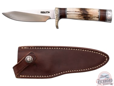 Beautiful Randall Made Model 26 Pathfinder Knife Engraved with Stag Handle & Leather Sheath