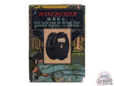 Rare Winchester Fishing Reel & Carving Set Double Sided Display Sign