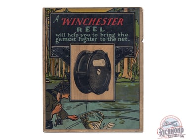 Rare Winchester Fishing Reel & Carving Set Double Sided Display Sign