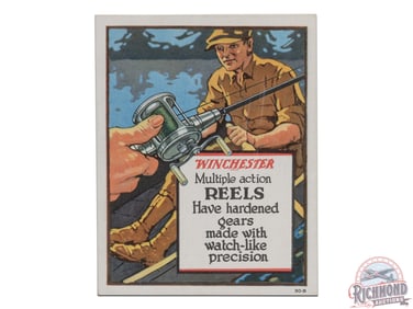 Winchester Multiple Action Fishing Reels & Bird & Game Carving Set Double Sided Display Sign