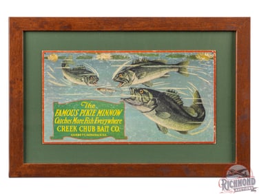 Creek Chub Bait Co Famous Pikie Minnow Cardboard Advertisement Sign