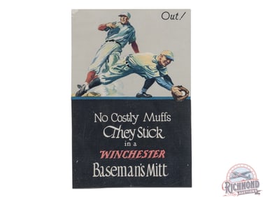 Winchester Baseball Mitt "No Costly Muffs they Stick" Advertising Display Sign