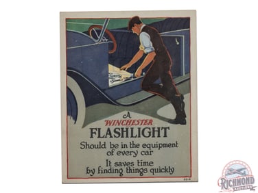 Winchester Flashlights and Roller Skates Double Sided Advertising Sign w/ Automobile