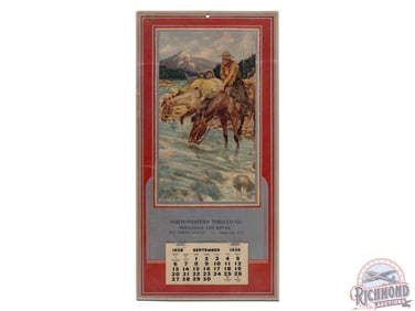 1936 Northwestern Tobacco Company Lithograph Calendar w/ Horse & River Scene Philip R. Goodwin