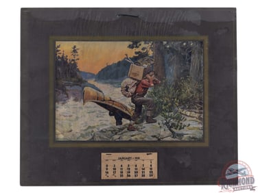 1938 Charles F. Shiels Lumber Co. Cincinnati Ohio Calendar w/ Canoe & River Scene Philip R. Goodwin