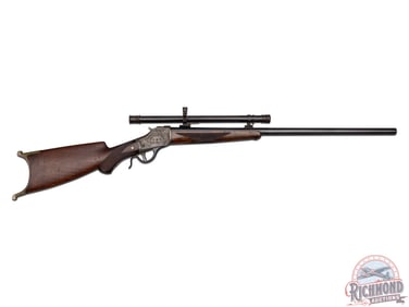 Custom Engraved Winchester Model 1885 Hi-Wall Single Shot Rifle & Winchester A-5 Scope 25-35 W.C.F.