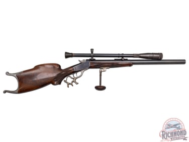Custom Stevens-Pope Barreled Winchester Lo- Wall in .22 LR with Winchester Scope and Emil Berg Stock