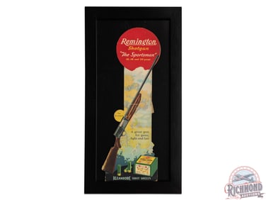 1932 Remington Shotgun "The Sportsman" 12, 16 and 20 Gauge & Kleanbore Shot Shells Easel Back Sign