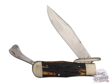 Vintage Marble's Axe Co Safety Folder Hunter Knife with Bone Handle