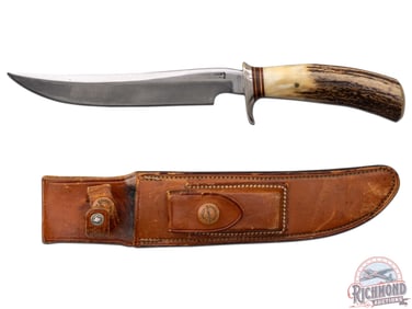 Early Randall Made Model 3 Hunter 7" Knife with Stag Handle & Vintage Factory Sheath
